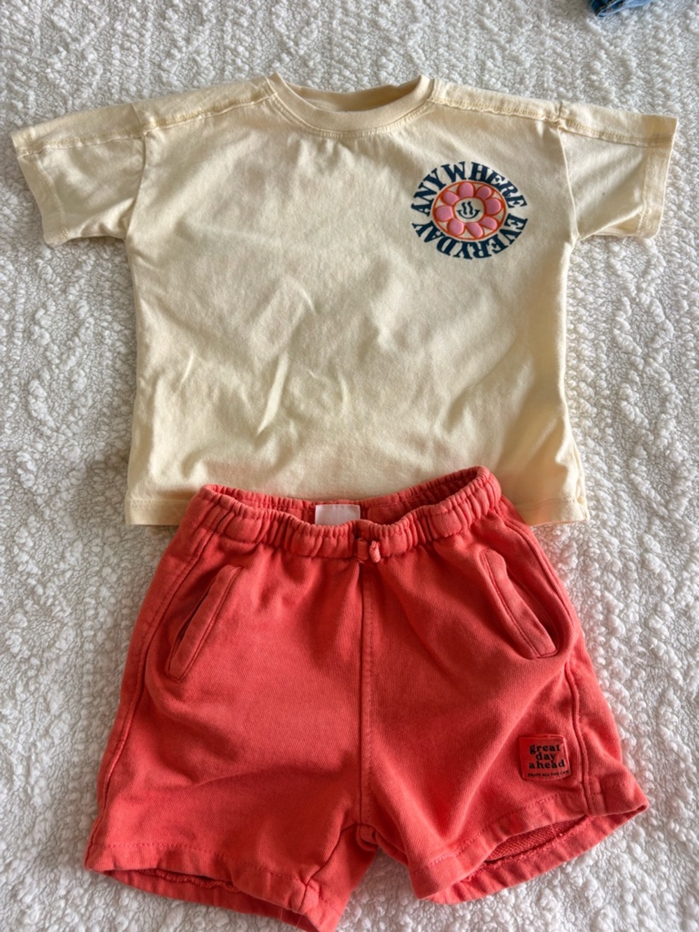Zara Cream Tee & Coral Shorts Kids Matching Set